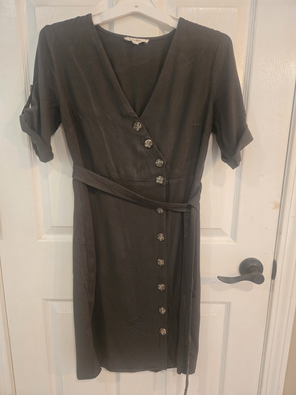 Rebellion Green Button-Front Midi Wrap Dress